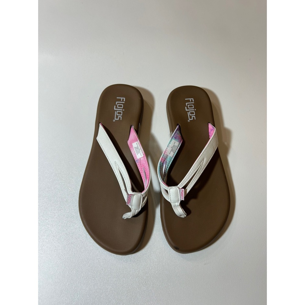 Flojos Flip Flops Women's 8 Brown White Pink Tie Dye Straps